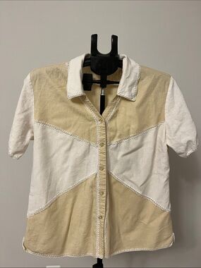 Robert Louis Cream and White Patchwork Short-Sleeve Shirt Jacket